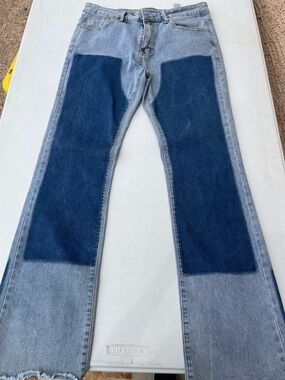 Women’s Two-Tone Patch Straight Leg Jeans - Blue